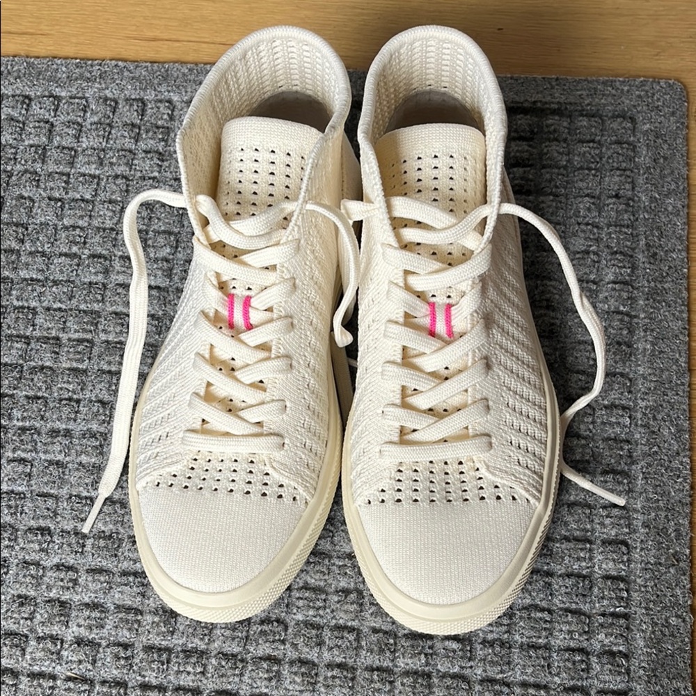 Rothy's Cream Sneakers with Pink Accents